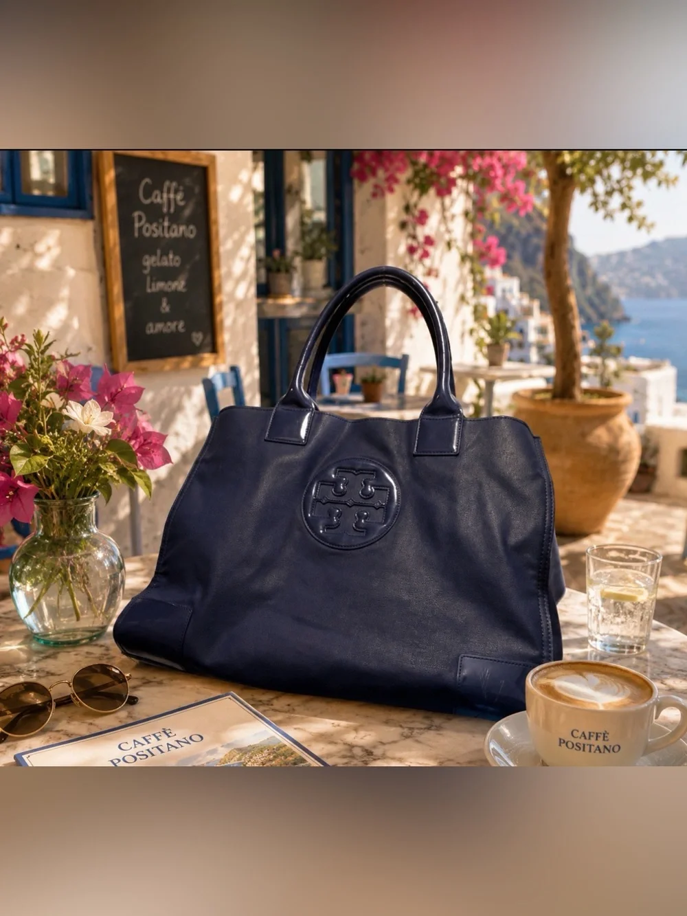 Tory Burch blue Ella tote shoulder bag